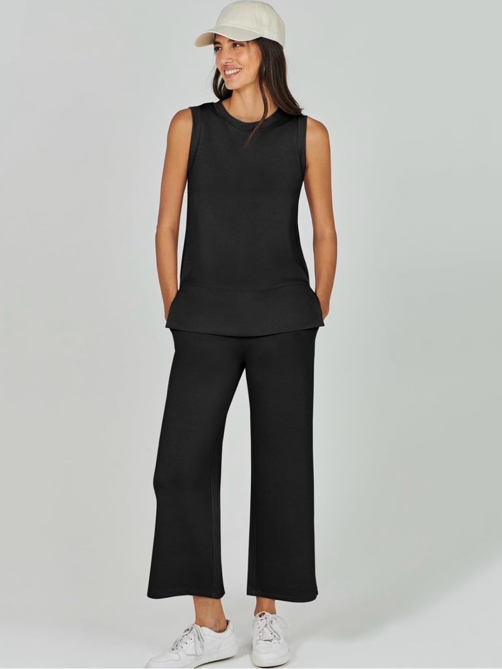 Relaxed Wide-Leg Knit Pant Set in Black